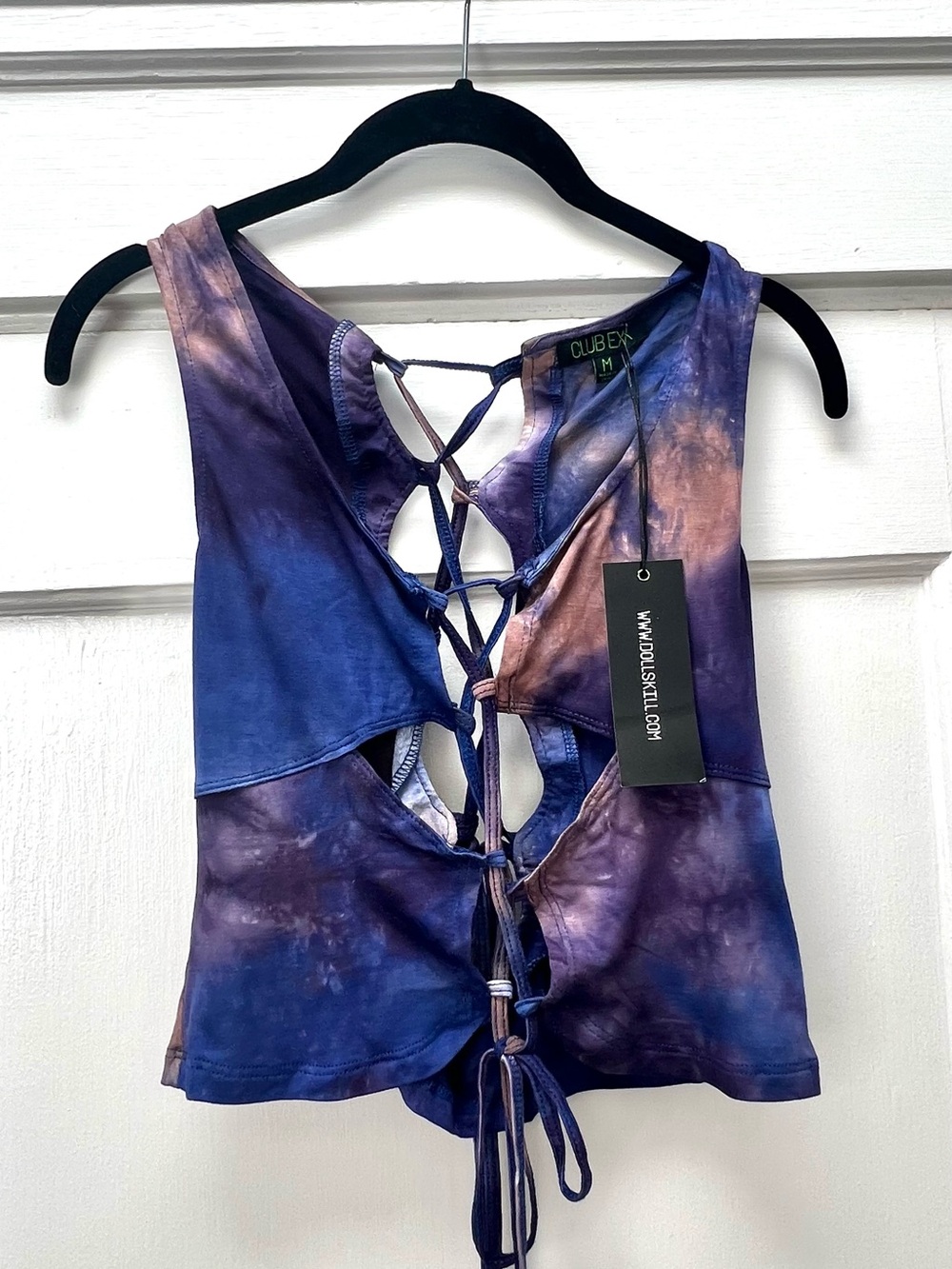 Dolls Kill Blue Purple Pink Tie-Dye Lace-Up Crop Top women’s medium rave club